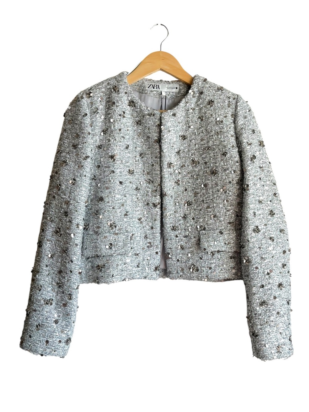 Zara ZW Collection Sequin Jacket Silver Size M NWT - Picture 2 of 15